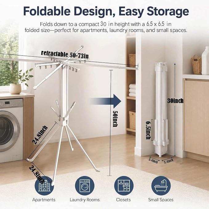 Clothes Drying Rack Foldable, 4-Legged Drying Rack Clothing Floor Standing Laundry Drying Rack Collapsible Drying Racks with Sock Clips & Shoe Holders for Indoor and Outdoor Balcony Bedroom Apartment