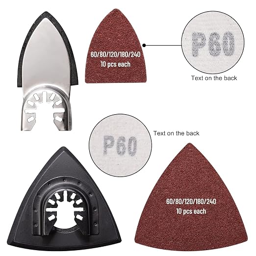 106pcs Oscillating Tool Sanding Kit with 3 Triangle 3 Finger Sanding Pads 100 Multitool Sandpaper for Wood Metal Drywall Universal Fit Multitool Accessories Professional Sanding Kit