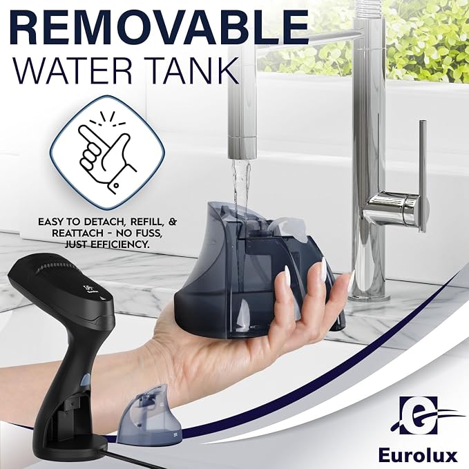 Eurolux Steamer For Clothes Portable Handheld Garment Travel Steamer For Clothing, Detachable Water Tank, 30-second Heat-up Powerful Fabric Wrinkle Remover For Home And Travel
