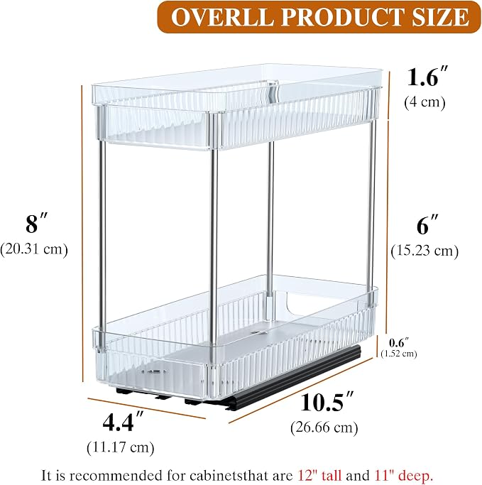 DABIGE 3 Pack Pull Out Spice Rack Organizer for Cabinet, 2 Tier Slide Out Spice Racks Organizer, Spice Cabinet Organizers, Cabinet Size Need:12'' High x 11'' Deep x 5'' Wide, Clear Acrylic
