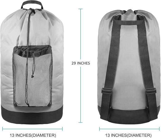 Backpack Laundry Bag, Laundry Backpack with Shoulder Straps and Mesh Pocket Durable Nylon Clothes Hamper Bag with Drawstring Closure for College, Travel, Laundromat, Apartment