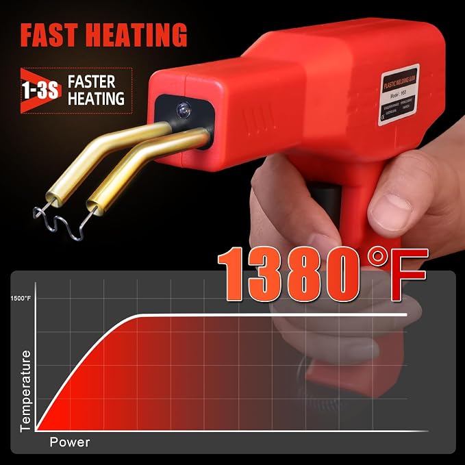 ATOLS Upgraded Plastic Welder, 1000PCS Staples, Pure Copper Transformer, Rapid Heating, Plastic Welding Kit, Hot Stapler Kit, Plastic Welder Gun Kit, Car Bumper Repair Kit, Plastic Repair Kit(Red)