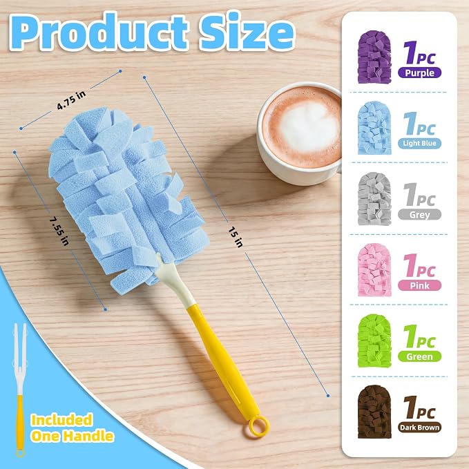Reusable Duster Refills, Washable Duster for Swiffer (6 PCS) | Include 1 Handle & Laundry Bag, Microfiber Dusting Cloths for Cleaning Fan, Floor, Blind, Windows