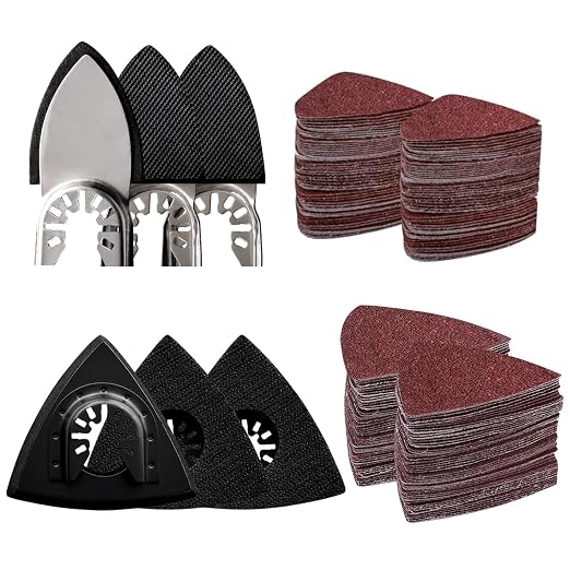 106pcs Oscillating Tool Sanding Kit with 3 Triangle 3 Finger Sanding Pads 100 Multitool Sandpaper for Wood Metal Drywall Universal Fit Multitool Accessories Professional Sanding Kit