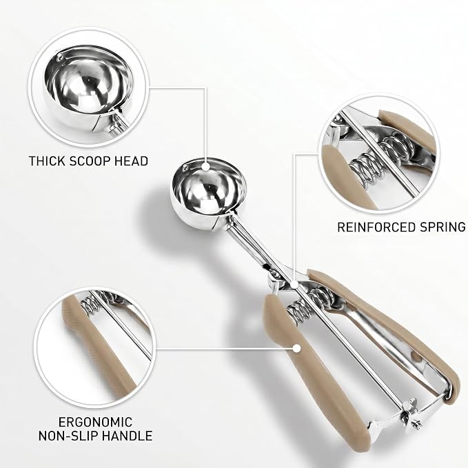 Ice Cream Scoop, 18/8 Stainless Steel Cookie Scoop, Cookie Scoops for Baking, 2 Tbsp/ 30 ml/ 1 oz Cookie Dough Scoop, Ice Cream Scooper with Trigger Release, Cookie Scooper for Baking(#40 Brown)