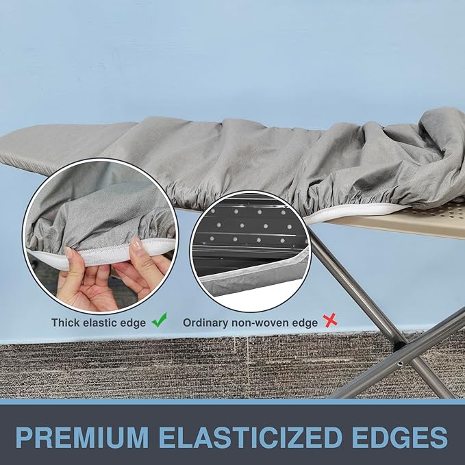 VividPaw Ironing Board Cover and Pad 18x49, Extra Wide, Thick Padding, Elastic Edge, Silicone Coated, Resist Scorching and Staining, Heavy Duty Iron Board Covers (Grey, 18" x 49")