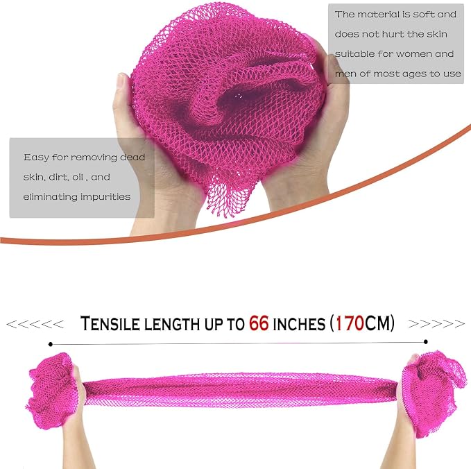 African Net Sponge Authentic,Exfoliating Body Shower Scrubber,Pink | Woven nylon africannet sponge,stretches up to 66in for full body & back washing removes dead skin,oil,For Women and Man