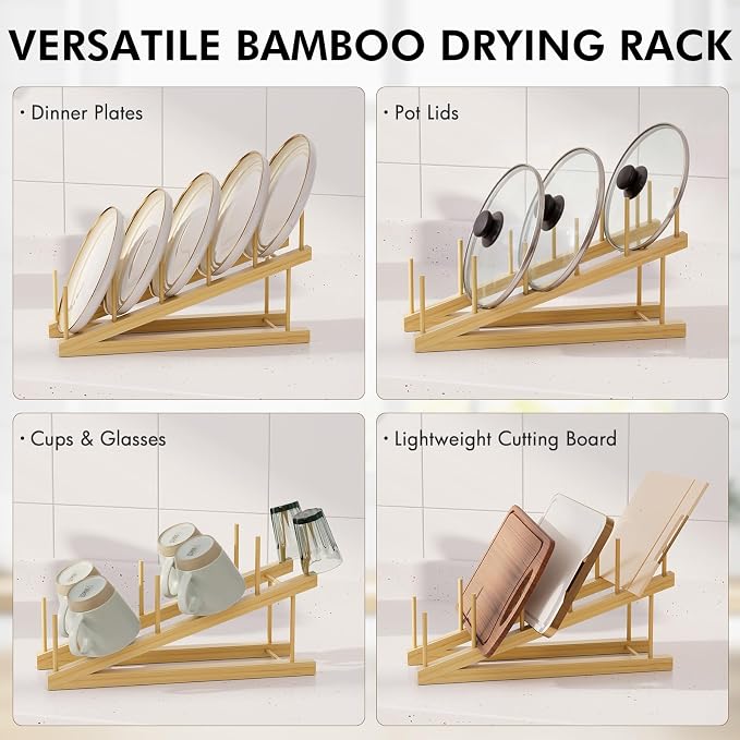 2-in-1 Diatomaceous Earth Dish Drying Mat and Bamboo Dish Rack Combo, 24x16 Inch Super Absorbent Fast Dry Stone Dish Drying Mat, Collapsible Space Saver for Kitchen Counter Bathroom Apartment