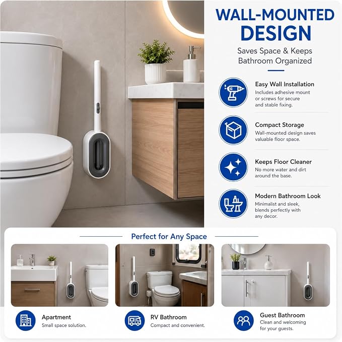 Disposable Toilet Bowl Brush and Holder Set – 40 Refills Included, No-Touch Toilet Wand Cleaning System, Toilet Brush & Holder for Bathroom, Hygienic Toilet Bowl Cleaner Starter Kit