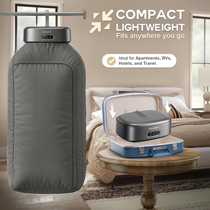 MOJOCO Portable Clothes Dryer - Mini/Compact Dryer for Apartment, RV, Travel - Small Quiet Fast-Drying Machine with Adjustable Timer & Hassle-Free Setup