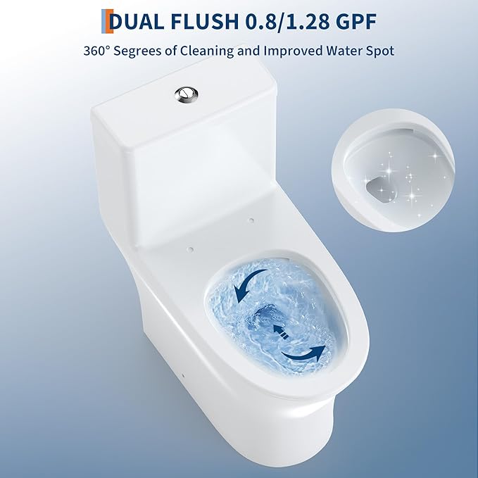 17.5" Elongated One-Piece Toilet with V-Shaped Cover & ADA Height, Soft-Close PP Seat & Easy-Clean Ceramic Surface, Water-Efficient Flush & Compact Design
