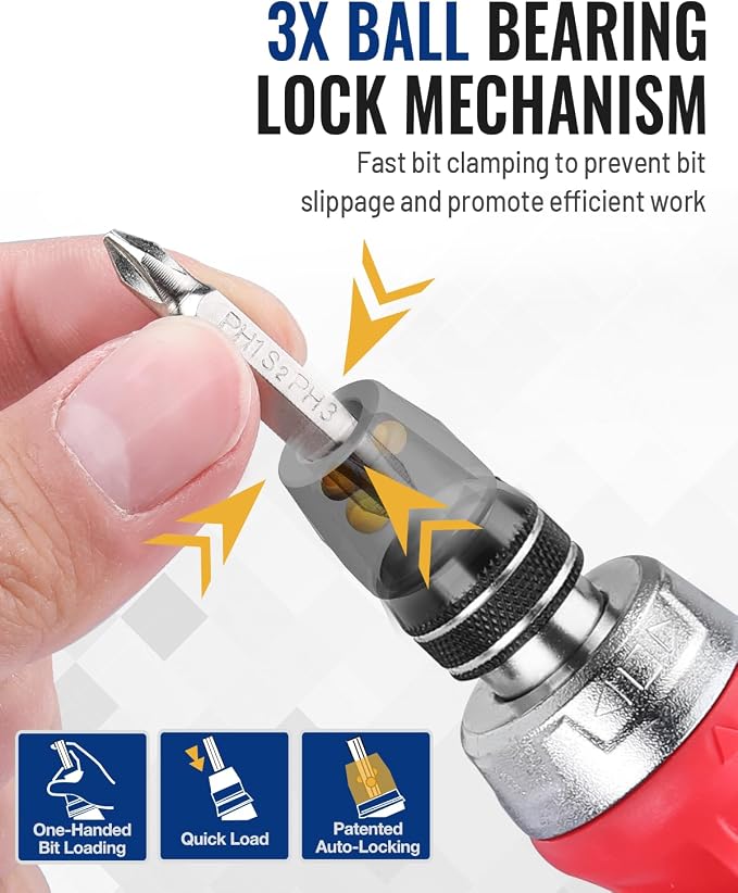 WORKPRO 12-in-1 Stubby Ratcheting Multi-bit Screwdriver | Short Screw Drivers with Magnetic, Quick-load Mechanism, Premium S2 Steel, Small Screwdriver with Double End Bits in Handle