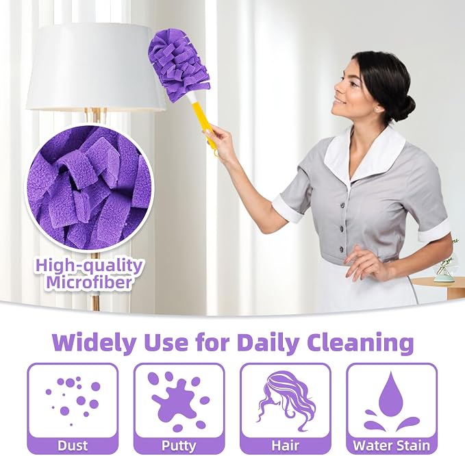 12 PCS Microfiber Reusable Duster Refills for Swiffer Duster | Washable Fleece Pads with 1 Handle, 360° Multi-surface Dusters, Heavy Duty Duster Refills, Wet & Dry Use, Rainbow Colors