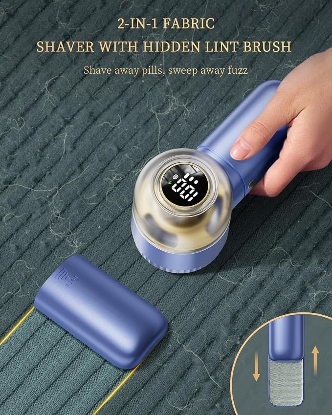 Fabric Shaver with Lint Brush, Large Lint Shaver with Digital Display | 3-Speeds Lint Remover with 6-Leaf Blades, 1200mAh Electric Sweater Shaver to Remove Pilling for Clothes, Furniture