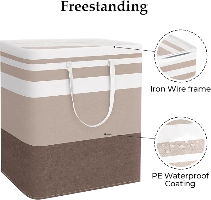 StorageRight Laundry Basket Hamper, 100L Collapsible Clothes Storage, Khaki | Freestanding Clothes Hampers, Foldable design, with Easy Carry Handles, For Laundry, Bedroom, Dorm, Clothing, Towels, Toys