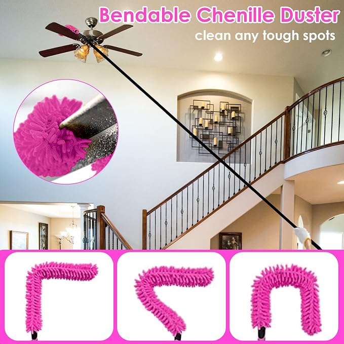 CALBEAU 8 Foot Dusters for Cleaning, Duster with Extension Pole, Microfiber Feather Duster Used for Cleaning Ceiling Fan, High Window, Blinds, Shutters, Sofa, Cobweb Duster for Home (12 PCS)