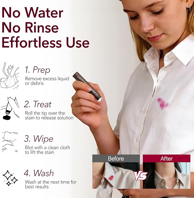 Instant Stain Remover Pen for Clothes, On-The-Go Stain Cleaner, Portable & Travel-Friendly Fabric Spot Cleaner, Effective Stains Removal for Food, Oil, Drink, Makeup & Grease