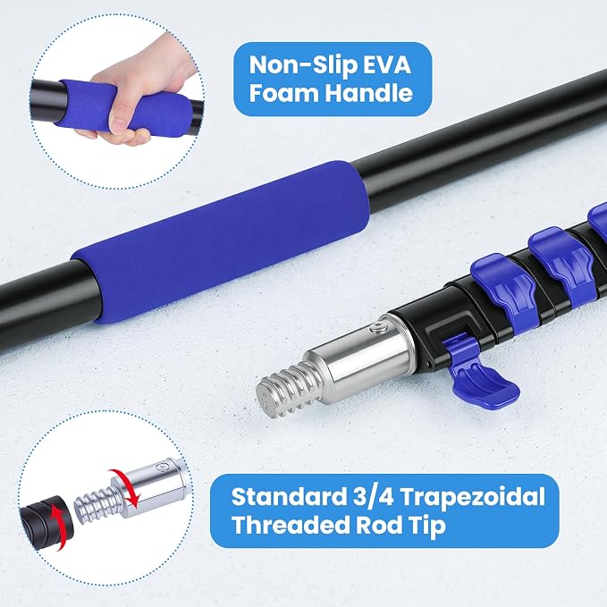25ft High Reach Extendable Duster Kit with 4.5-18ft Extension Pole - Ceiling Fan Blade Cleaner, Spider Web Brush Cobweb Remover, Window Squeegee Kit with Telescoping Wand, Extended Extra Long Handle