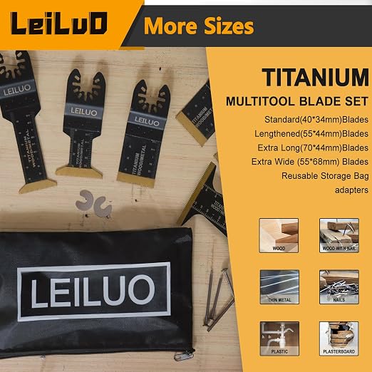 20 Pcs Titanium Multitool Blades Kit Extra-Long & Wide Oscillating Saw Blades with Storage Bag Universal Oscillating Tool Accessories for Wood Nails Drywall Fits DeWalt Makita and More