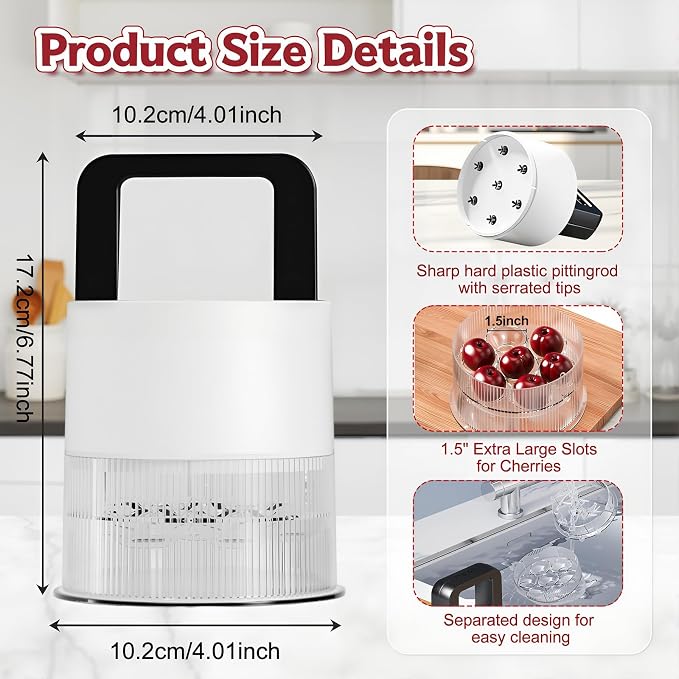 7-in-1 Cherry Pitter Tool,1.5" Extra Large Slots Making Cherry Jam | Food Grade Multi-Fruit Corer with Anti-Splatter Guard, Upgraded Easy Push Seed Remover,Dishwasher Safe