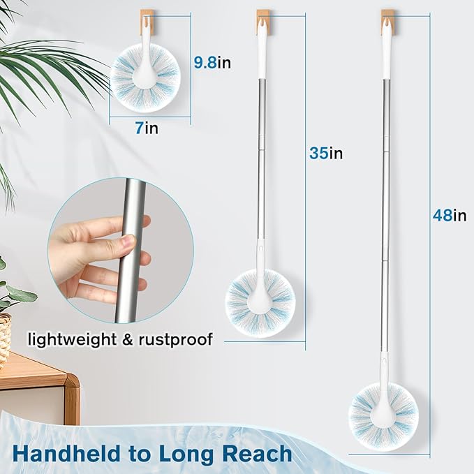 Tub Tile Scrubber Brush with 48" Long Handle, 2026 Version 2 Pc Non-Scratch Soft Tub Mop, All-in-One Adjustable Bathroom Brush for Bathtub, Shower, Sink & Faucet, and Wall Tile(2)
