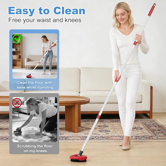 Mop Handle for O Cedar RinseClean 2 Tank System, Scrub Brush and Spin Mop Base Compatible with O-Cedar, 4-Section Spin Mop Handles and Base for RinseClean Spin Mops