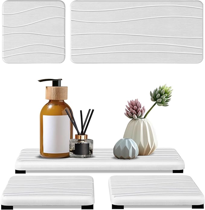 3PCS Water Absorbing Stone Tray, Fast Drying Stone Sink Tray, Stones Soap Trays, Water Absorbent Diatomite Trays, Diatomite Coasters for Kitchen Sink Bathroom Counter, Hand Soap Dish & Holders