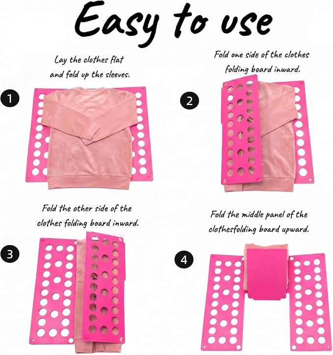 Mini Toddler Shirt Folding Board - Ages 1-7 Pink, Builds Independence | great for Montessori laundry, lightweight PP, smooth rounded edges, quick & simple, develops confidence & skills, stores flat