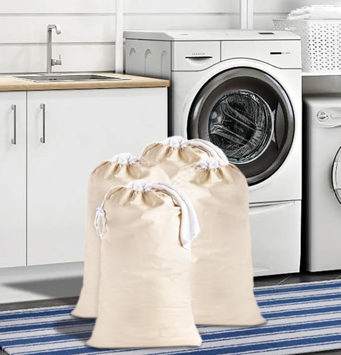 COTTON CRAFT Extra Large Laundry Bags - 4 Pack Washable Utility Bag - 28x36 | Heavy Duty Durable Cotton Canvas Drawstring Closure Laundry Bag - Dorm Basket Hamper Liner Toys Clothes Organizer Sack