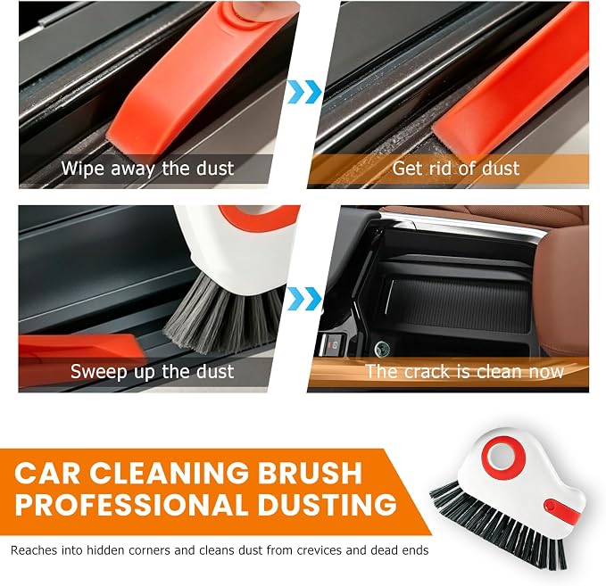 2 PCS 2 in 1 Groove Cleaning Brush, Multifunctional Window Track Cleaner with Hidden Scraper, Hard Bristle Grip Brush Sliding Door Cleaning Tool for Vehicle Home Office (Orange)