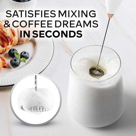 Zulay Kitchen Powerful Milk Frother Wand With 4 AA Duracell Batteries - Ultra Fast Handheld Drink Mixer - Electric Whisk Foam Maker for Coffee, Lattes, Cappuccino, Matcha & Creamer - White & Rose Gold