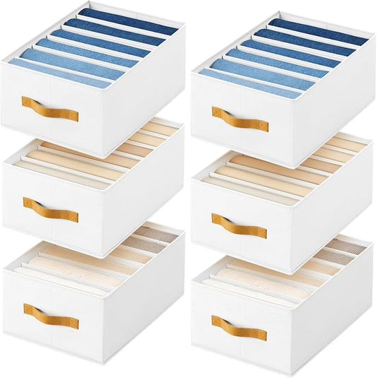 DIMJ Wardrobe Clothes Organizer - Foldable Closet Drawer Organizer Dividers for Jeans, Pants, Sweater, T Shirt, Storage Bins with Handles for Shelf