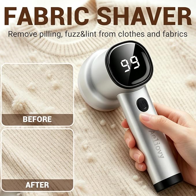 Fabric Shaver, 3 in 1 Lint Remover with Hair Remover Brush & Lint Rollers, Digital Led Display, 3 Speeds with Replaceable Blades, Remove Pilling for Clothes, Furniture, Sweater, Couch, Blanket, Pet