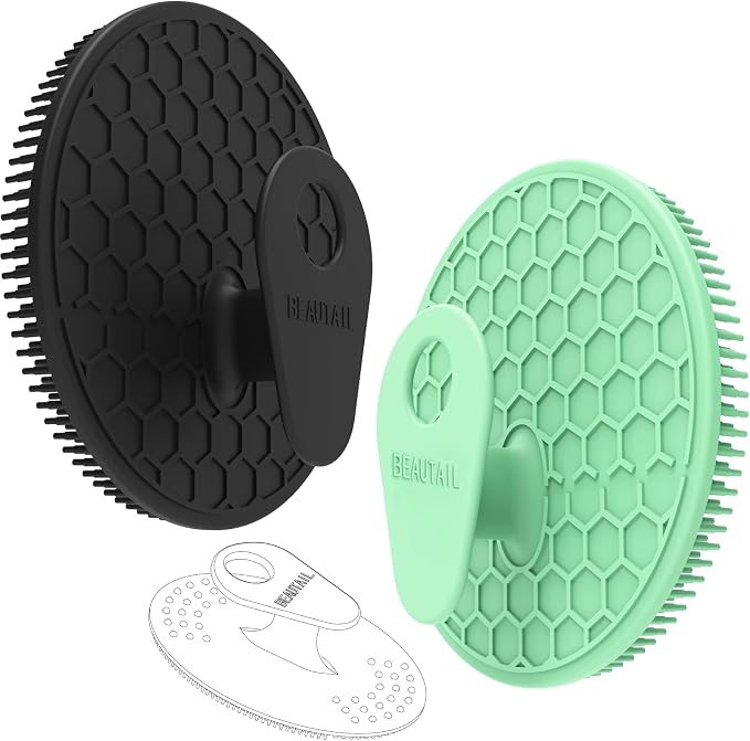 Silicone Body & Face Scrubber Set 3 Pack, BEAUTAIL Gentle Shower Scrubber | Hygienic Silicone Loofah, Easy-Grip Handle, Soft Exfoliating Bath Brush for Sensitive Skin, Women, Men & Kids (Black+Green)