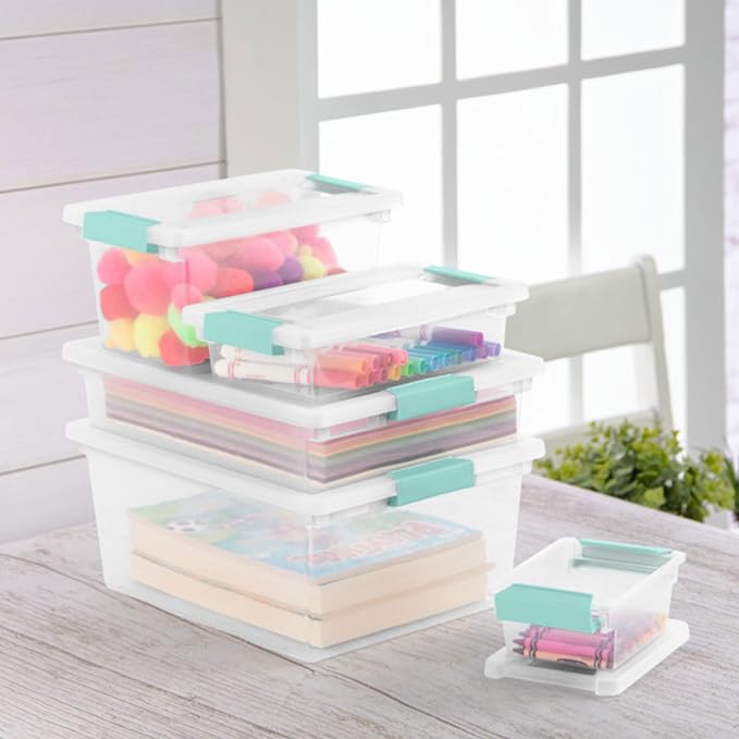 Sterilite Clip Box, Stackable Clear Plastic Bins- Mini, 24-Pack | Storage Containers with Latching Lids for Writing, Arts or Crafts Supplies - Home, Office, Classroom & Workshop Organization