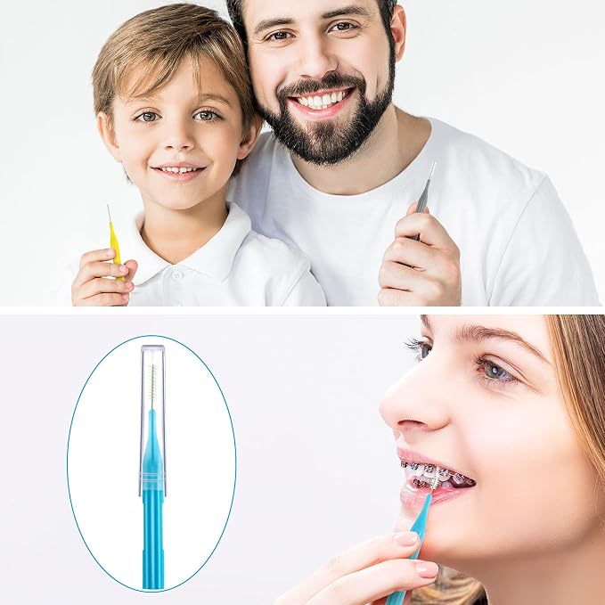 Patelai 100 Count Interdental Brush Set, Soft Braces Cleaner Picks with Cap, Multi Size Teeth Gap Cleaning Tool for Orthodontic Care Bridge Implant Travel Kit(Stylish Colors)