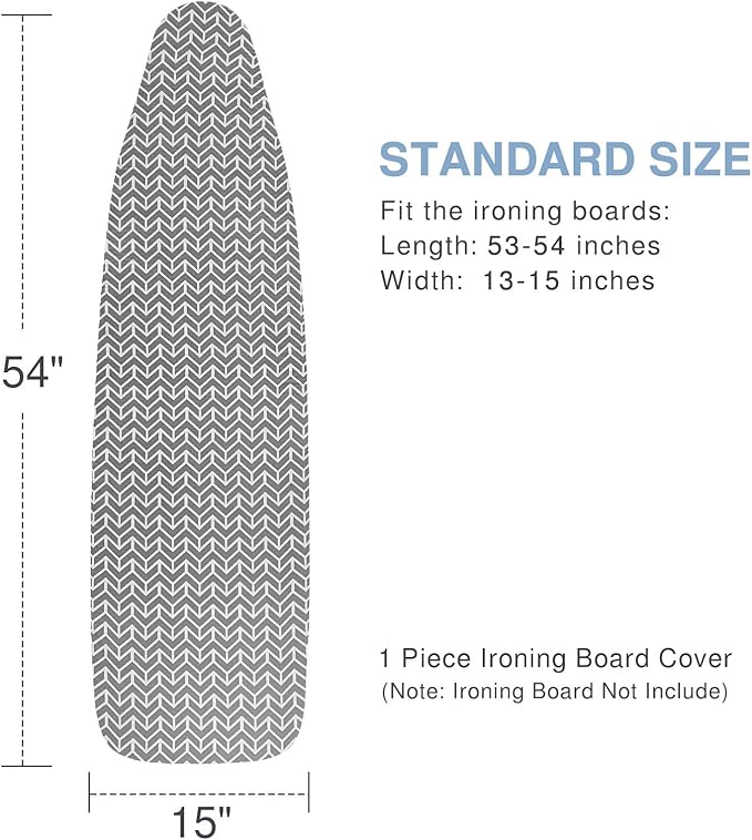VividPaw Ironing Board Cover and Pad with Thick Padding Elastic Edge, Resist Scorching, Heavy Duty Iron Board Covers Grey (Chevron)