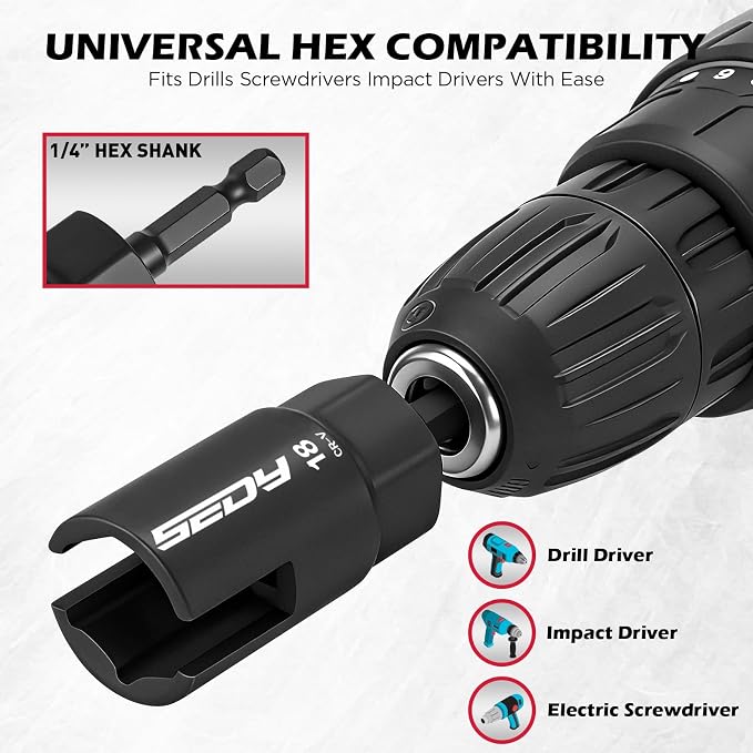 5-Piece Wing Nut Driver Set (10mm,12mm,14mm,16mm,18mm) with Magnetic Aluminum Storage Rail, 1/4" Hex Shank Wing Nut Driver Bit Set, Metric Wing Nut socket Set for Wing Nut, Eye Bolt, Wire Twisting