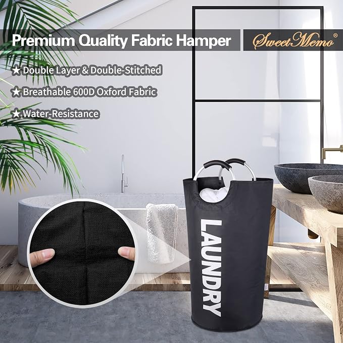 Large Laundry Basket, Laundry Hamper Bag with Handles, 115L Black | Freestanding Tall Dirty Clothes Hamper, Collapsible and Portable Laundry Bin for Dorms and Bedrooms, Thick, Sturdy Fabric