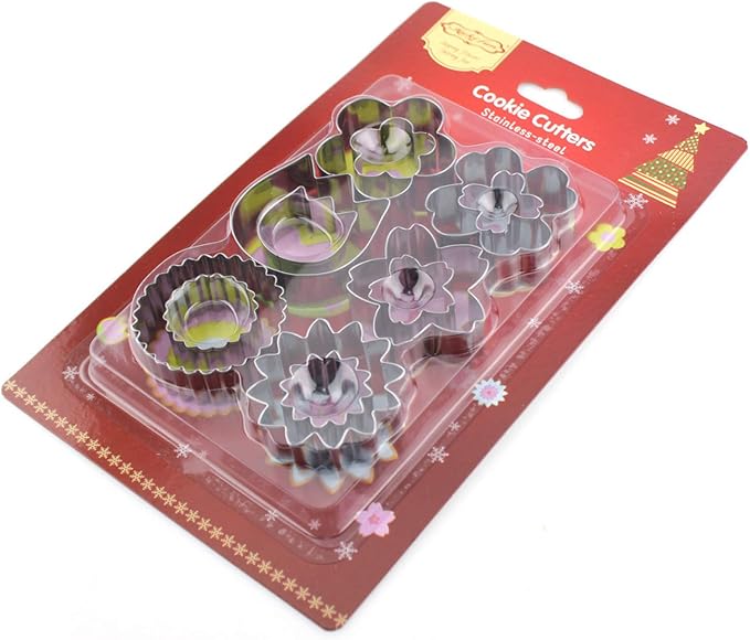 Flowers Cookie Cutter Set -12 Pieces - Plum Blossoms, Clover, Tulip, Cherry Blossoms, Sawtooth Circle, Sunflower Biscuit Fondant Cutters Stainless Steel