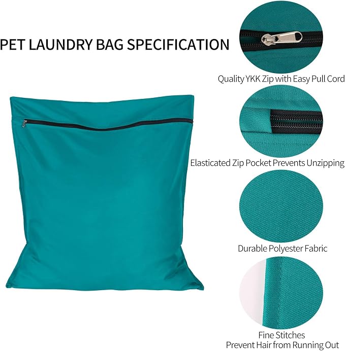 1 Pack Pet Laundry Bag, Stops Pet Hair Blocking The Washing Machine, Big Size Pet Washing Bag Ideal for Dog Cat Horse Guinea,Hair Remover Safely, 25.8 x 27.8 Inch / 65 x 70 cm, Lake Blue
