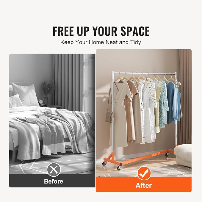 VEVOR Z Rack, Industrial Grade Z Base Garment Rack, Rolling Sturdy Steel Z Base Clothing Rack with Lockable Casters, for Home Clothing Store Display Orange (3 Sets) | for Home Clothing Store Display, 3 Packs, Space-Saving Storage, Quick Assembly, with ...