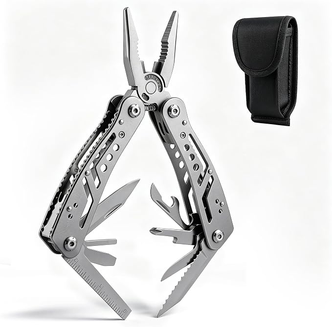 Leopcito 14-In-1 EDC Multitool Pliers, Stainless Steel Multi Pliers, Pocket Knife, Bottle Opener, Screwdriver with Pouch for Survival and Camping