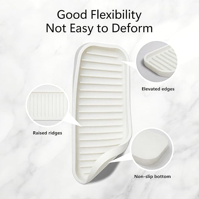 Mofason Silicone Sponge Holder - Sponge Tray for Kitchen Sink White 2 Pack | Tray for soap and sponge, kitchen sink tray, accessories to help clean sink, dish soap holder,sponge caddy for kitchen sink