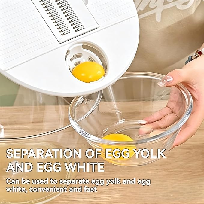 Ceruaxb Salad Spinner Chopper Large with 5 Blades Slicer, Vegetables Fruits Wash Bowl, Lettuce Spinner and Dryer, Egg Yolk Strainer Slicer Shredder for Kitchen Colander, 5.3 Qt, White