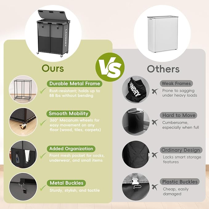 Laundry Hamper with Wheels and Lid, 225L Large Rolling Laundry Basket Gray | Heavy Duty Clothes Organizer, Sturdy Metal Frame, Lockable Swivel Casters, Removable Bag, For Bedroom, Bathroom, Laundry Room