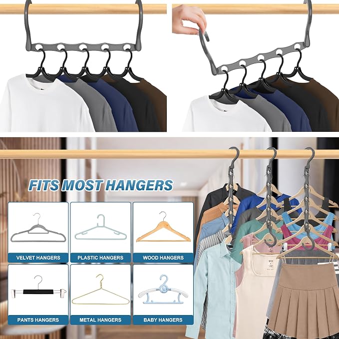 24 Pack Hangers Space Saving Magic Plastic Hanger Organizer Shirt Space Saving Hangers, Multi Clothes Hangers Space Saver for Closet Organizers Storage College Dorm Room Essentials, Grey | Shirt Space Saving Hangers, Multi Clothes Hangers Space Saver f...