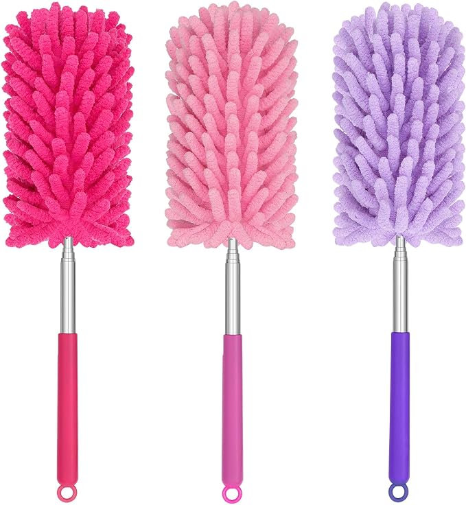 Mini Duster for Cleaning, 360° Bendable Hand Dusters with Extension Pole, Washable Small Duster for Car Interior, Office, Furniture