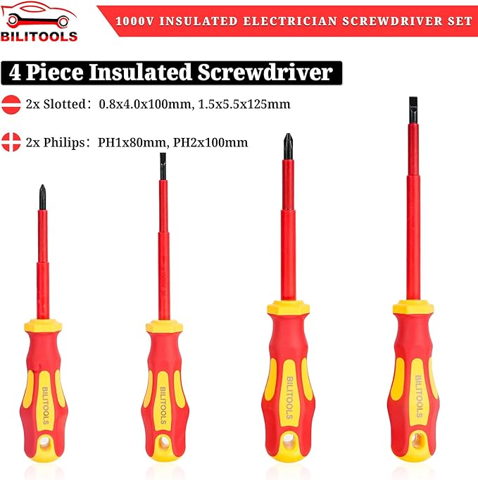 BILITOOLS 1000V Insulated Electrician Screwdriver & Pliers Set - 7pcs Electrical Tools Kit with Magnetic Phillips, Slotted Screwdrivers, VDE & GS Certified