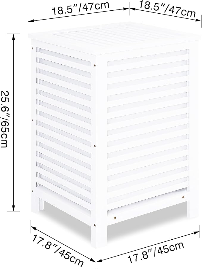 SMIBUY Double Laundry Hamper with Lid, 120L Bamboo Laundry Basket with Removable Liner Bag, 2-Section Clothes Divider Laundry Sorter for Laundry Room, Bathroom, Bedroom (White)